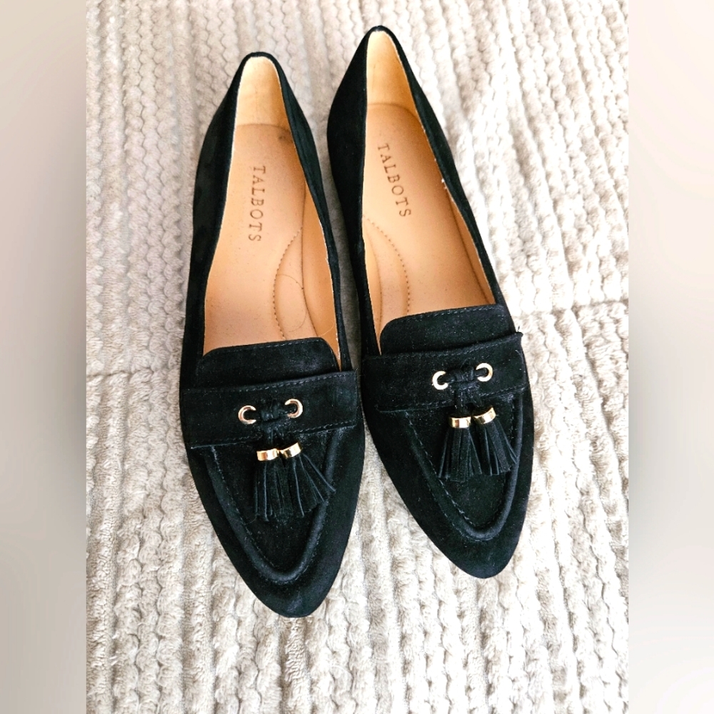 TALBOTS | Black Suede Tassel Classic Driving Moccasins Sz 7.5